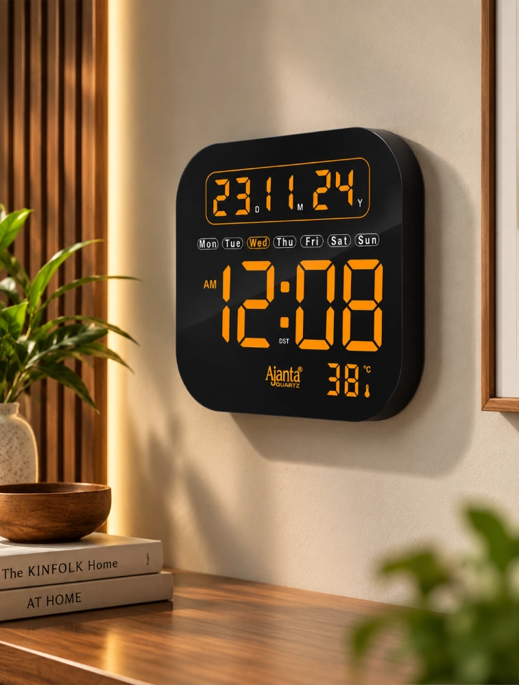 Orange Ajanta ChronoGlow Digital Calendar Wall Clock DC217 MC