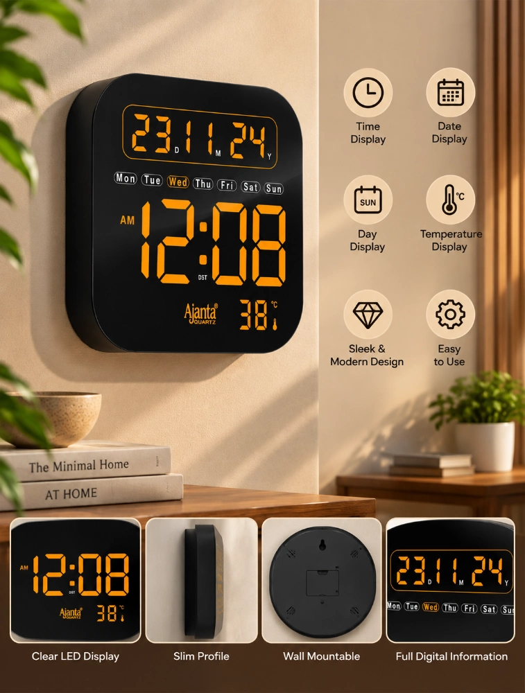 Orange Ajanta ChronoGlow Digital Calendar Wall Clock  DC217 MC