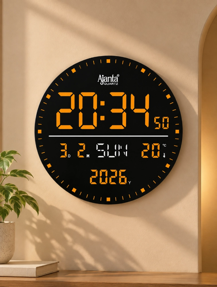 Orange Ajanta DigiOrbit Round Digital Calendar Wall Clock DC 247