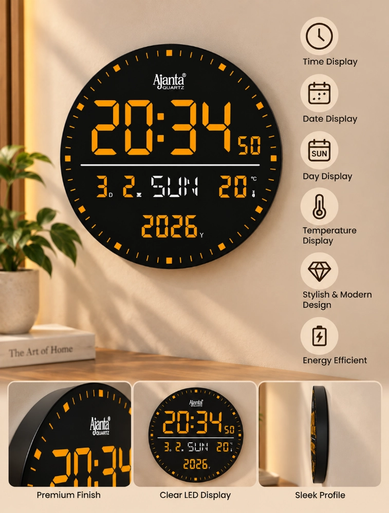 Orange Ajanta DigiOrbit Round Digital Calendar Wall Clock  DC 247  