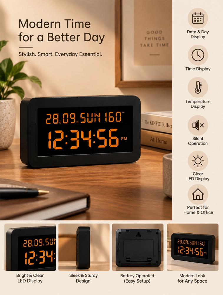 Orange Ajanta RectoNova Digital Calendar Wall Clock DC157 MC