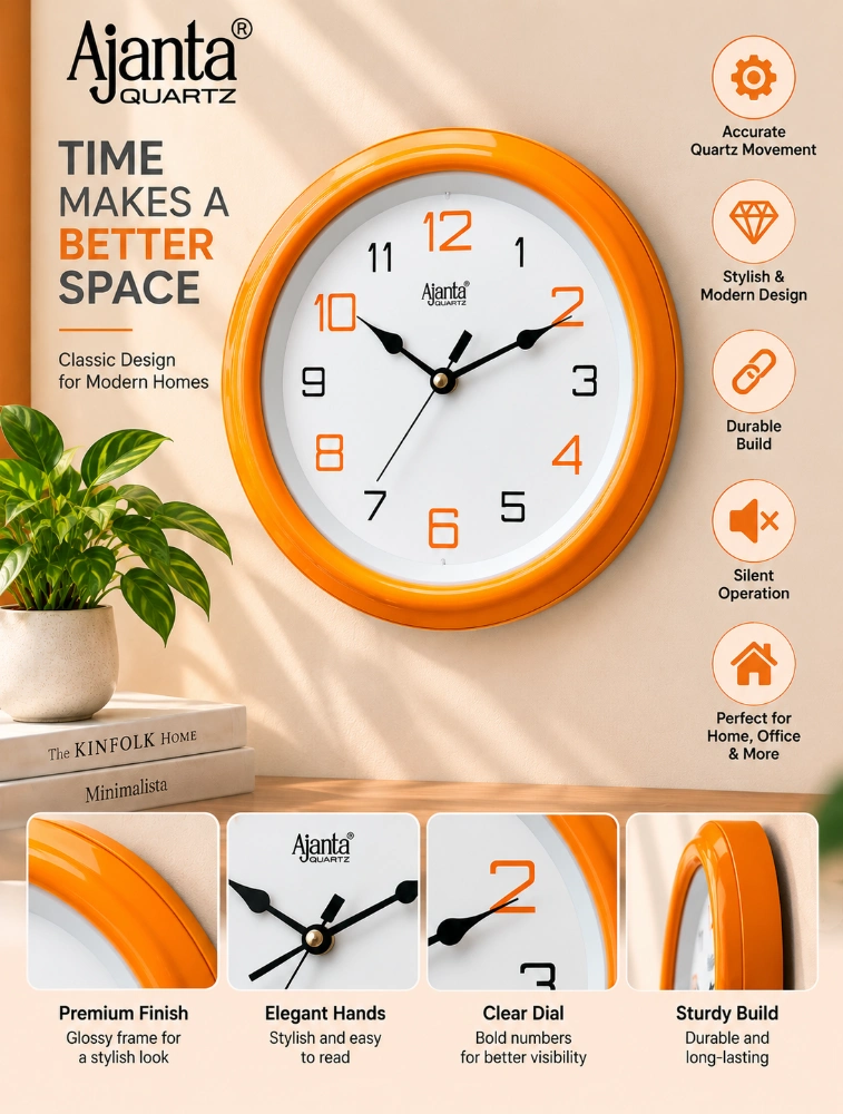 Orange Ajanta Royal Round Wall Clock 2147