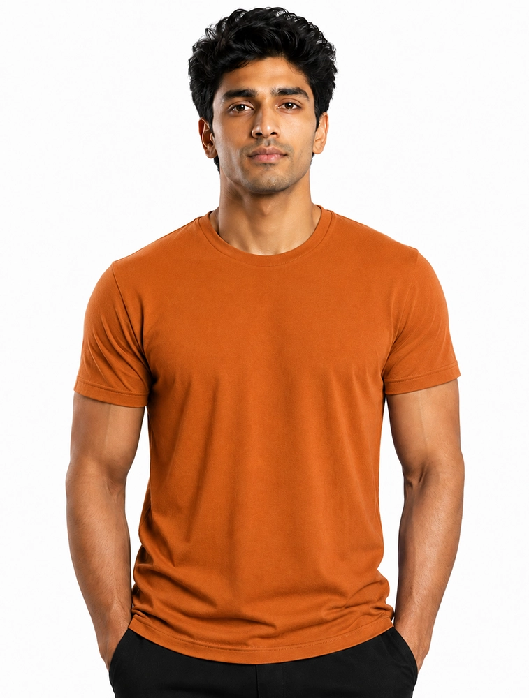 Orange Cotton 180 GSM Round Neck Half Sleeve Seamless Tshirt 
