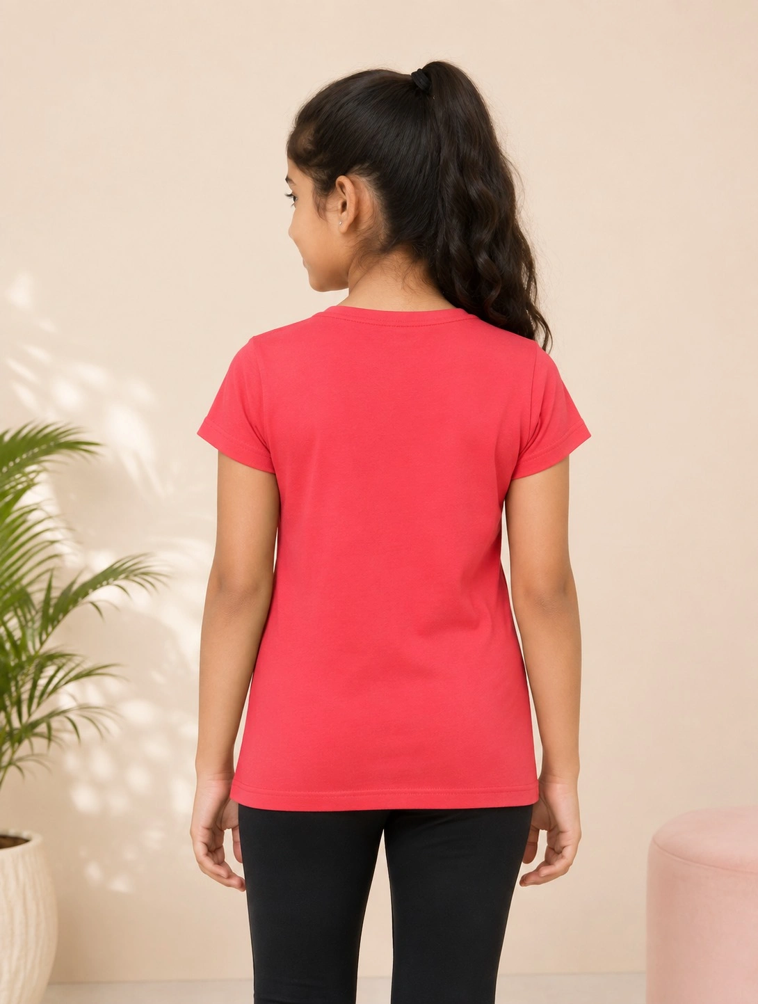 Orange Girls Graphic Printed Cotton Half Sleeve T Shirt