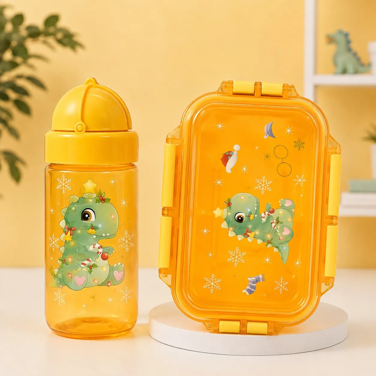 Orange Happy Kids Cartoon Lunch Box And Sipper Bottle Combo Set