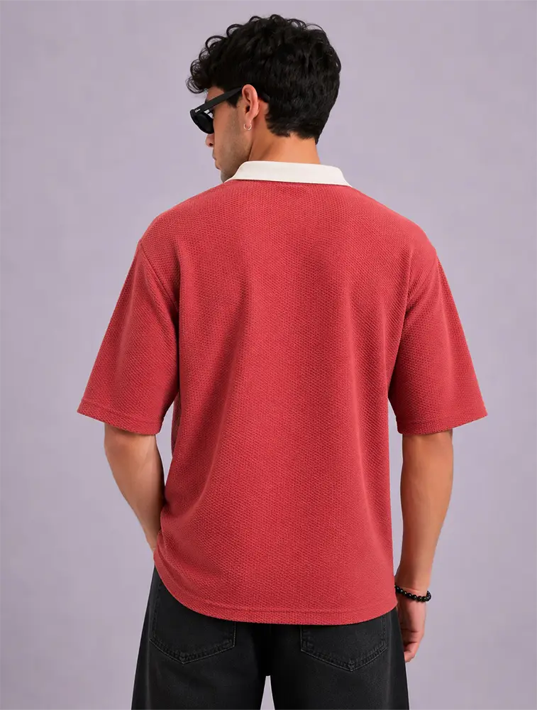 Orange Mens Popcorn Half Sleeve Polo T Shirt
