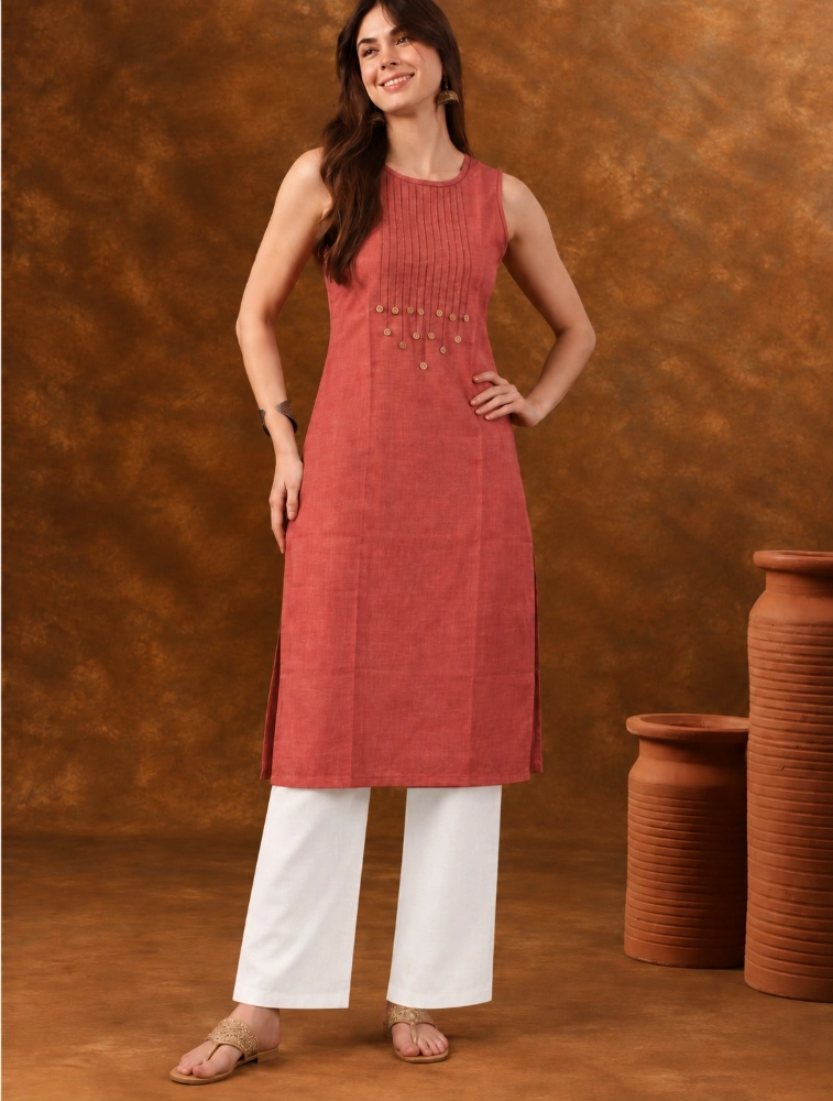 Orange Women Ethnic Sleeveless Straight Kurta