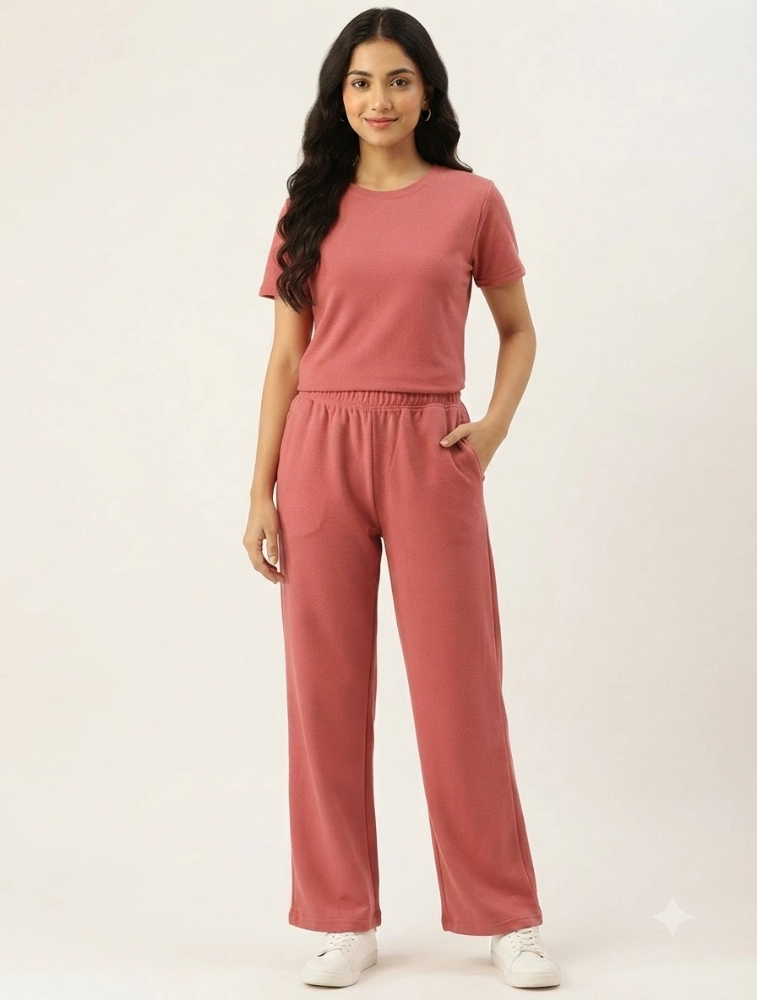 Anshu fashion shop Orange Womens Micro Plain Casual CoOrd Set
