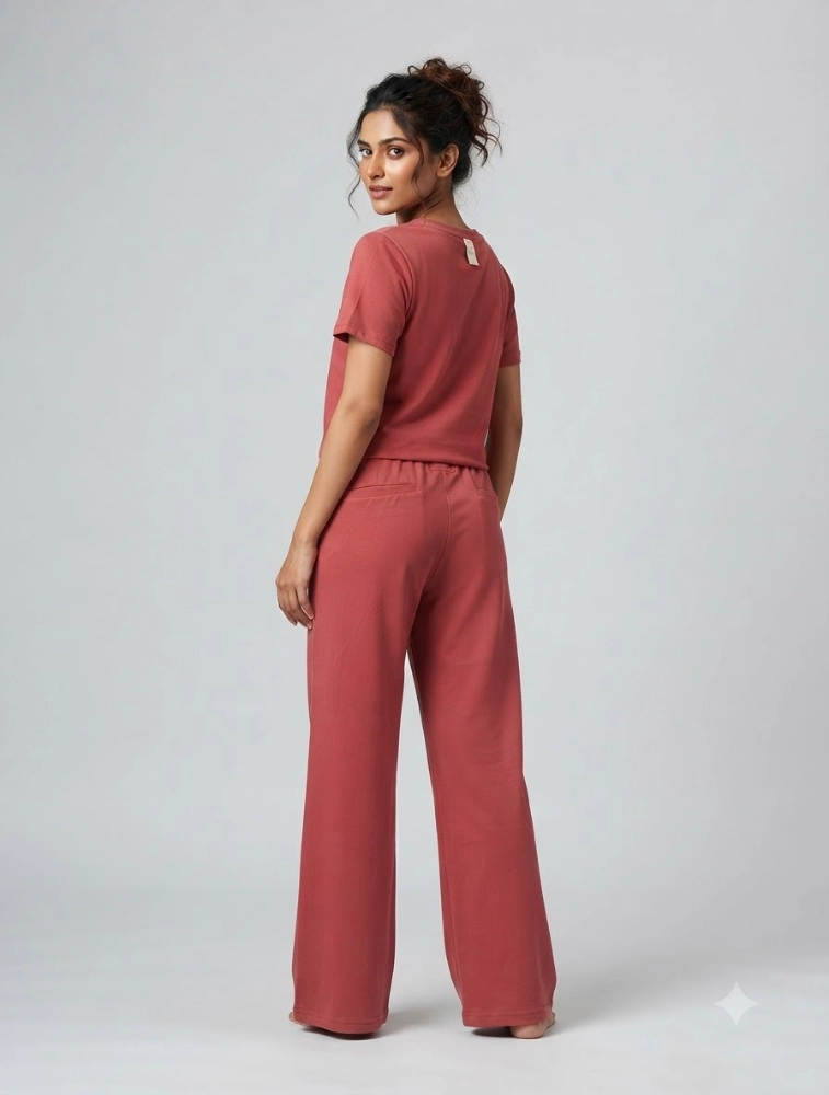 Orange Womens Micro Plain Casual CoOrd Set