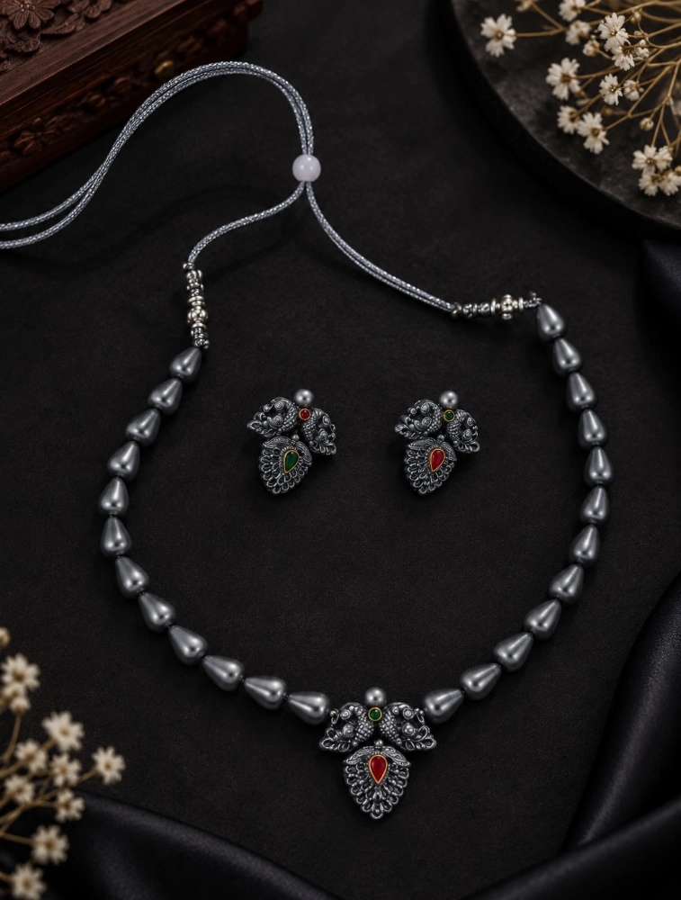 Oxidized Silver Garuda Elegance Traditional Terracotta Jewellery Set