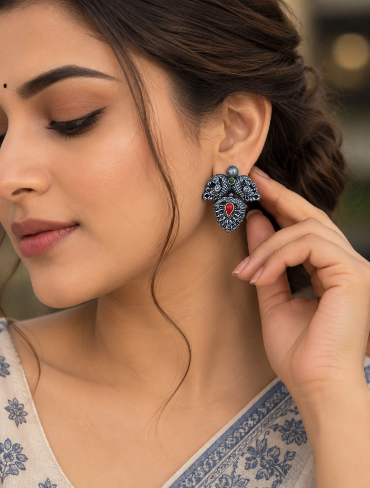 AnnaPari's Oxidized Silver Garuda Elegance Traditional Terracotta Jewellery Set 