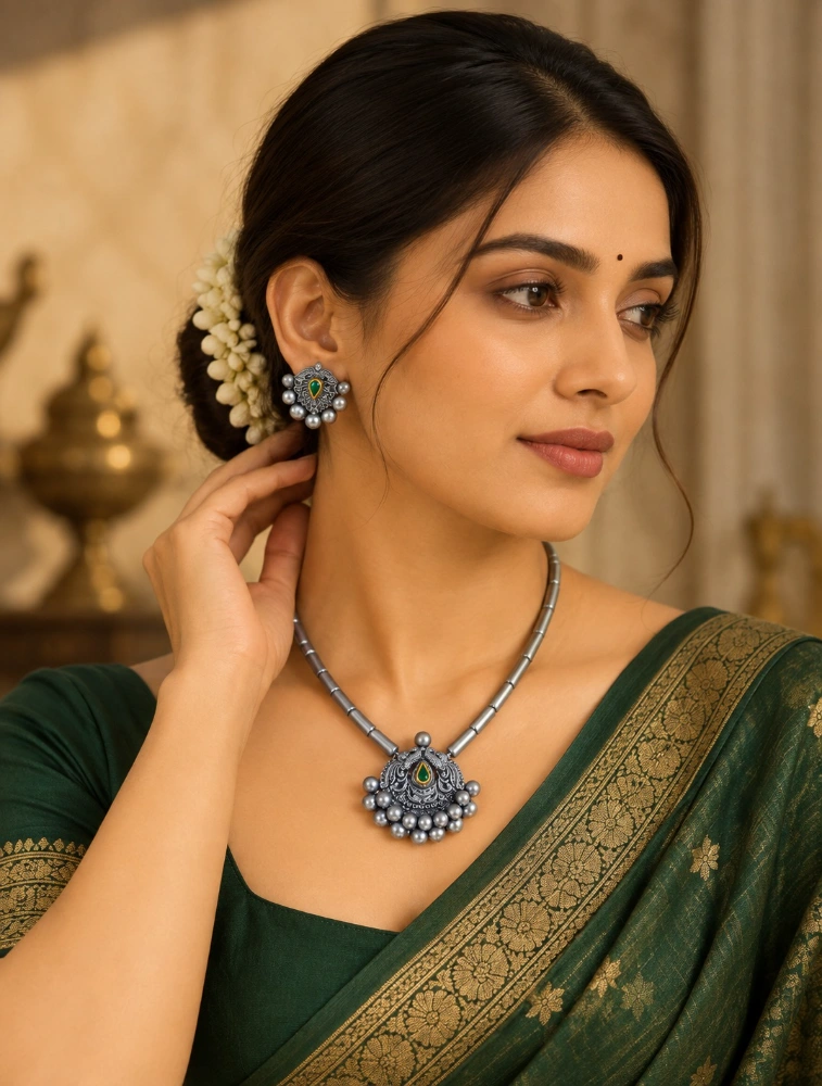 Oxidized Silver Swarna Mrittika Terracotta Jewellery Set 
