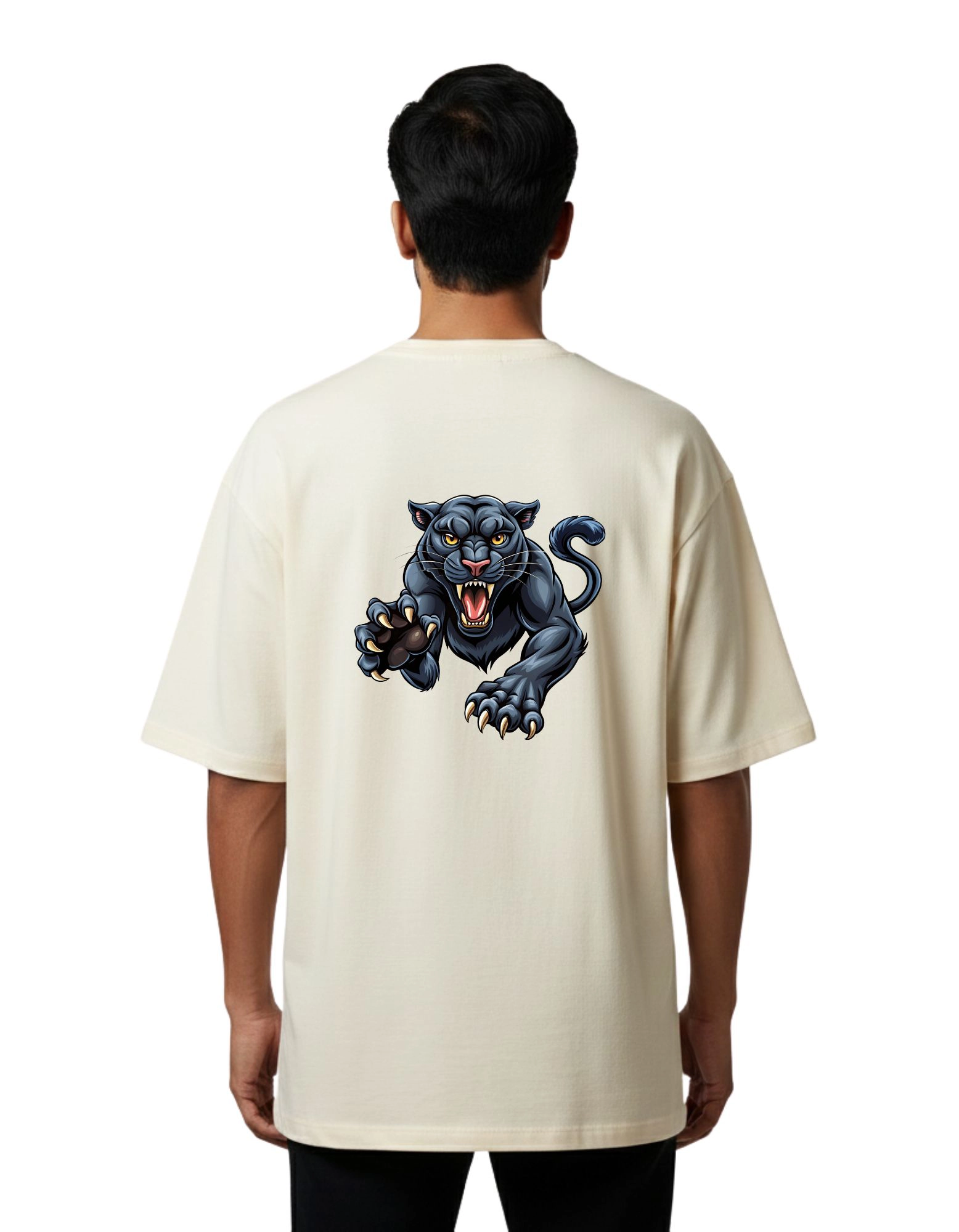 Panther Graphic Oversized Cotton French Terry T-Shirt 240 GSM Beige