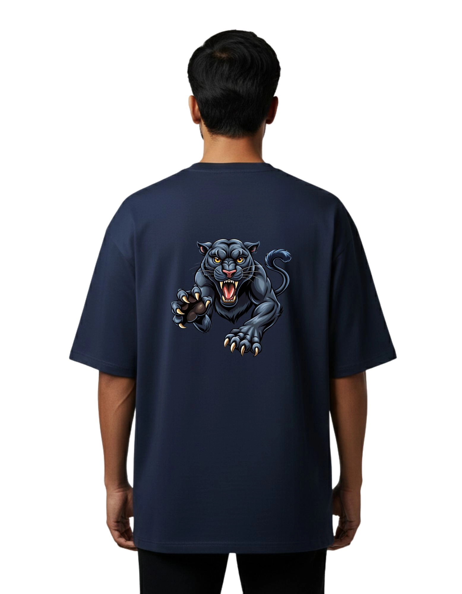 Panther Graphic Oversized Cotton French Terry T-Shirt 240 GSM Navy Blue