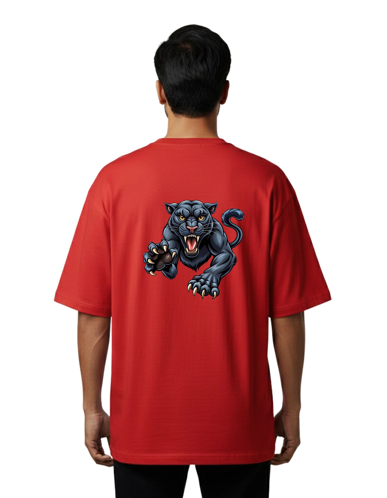 Panther Graphic Oversized Cotton French Terry T-Shirt 240 GSM Red