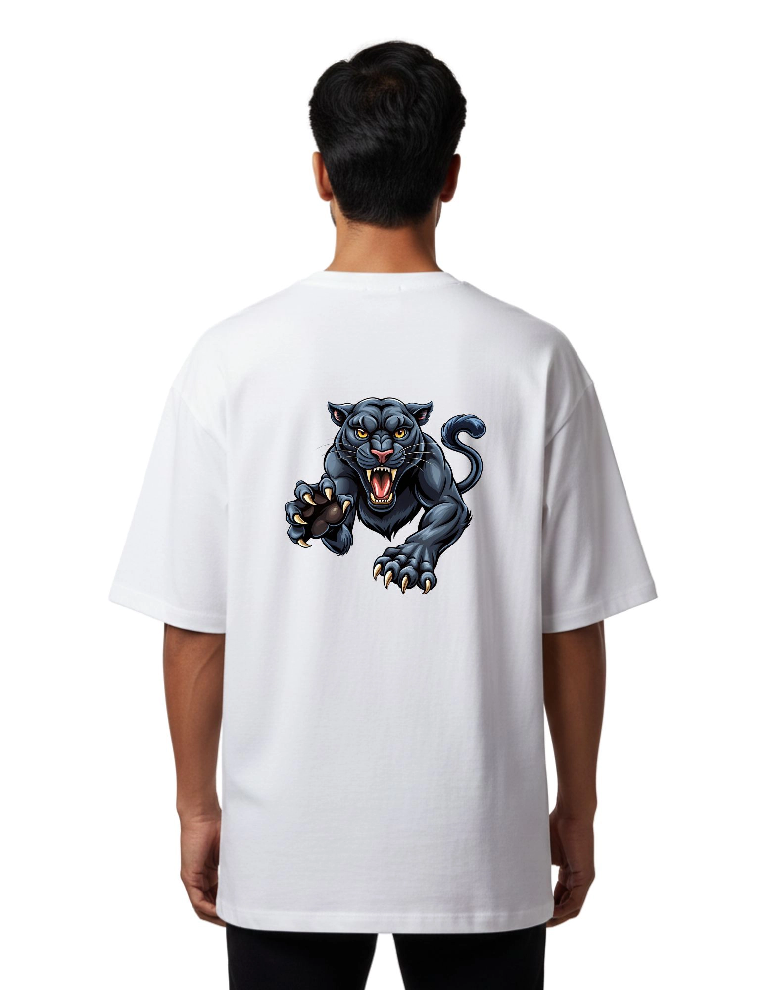 Panther Graphic Oversized Cotton French Terry T-Shirt 240 GSM White
