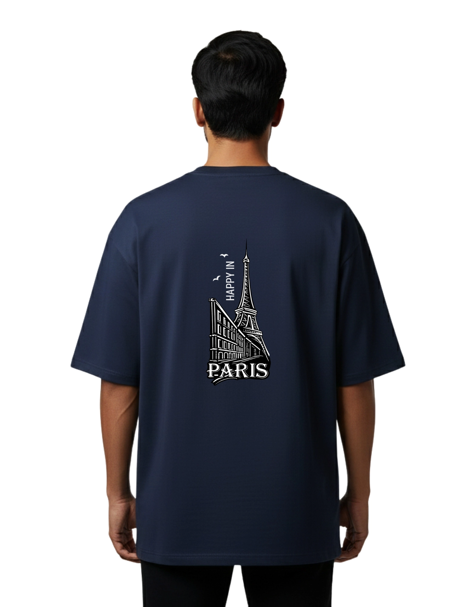 Paris Street Oversized Cotton French Terry T-Shirt 240 GSM Navy Blue