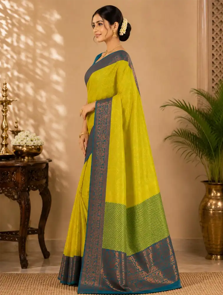 Parrot Green  Printed Pure Linen Classic Sarees Collection
