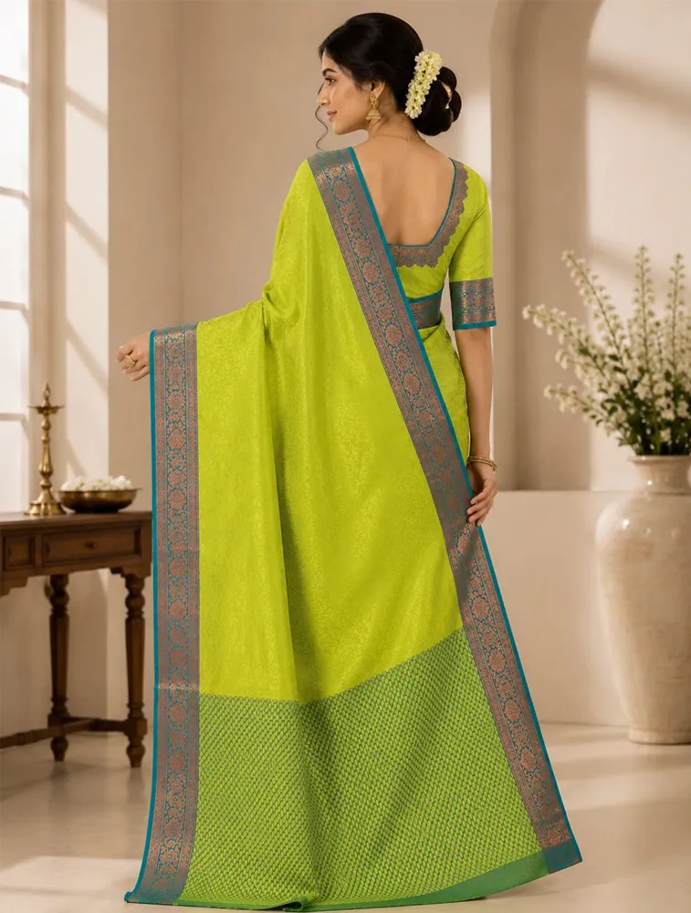 Parrot Green  Printed Pure Linen Classic Sarees Collection — bulk from ₹1489