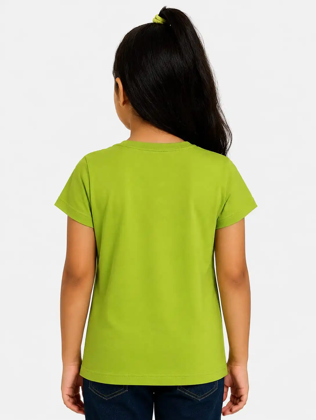 Parrot Green Girls Graphic Printed Cotton Half Sleeve T Shirt