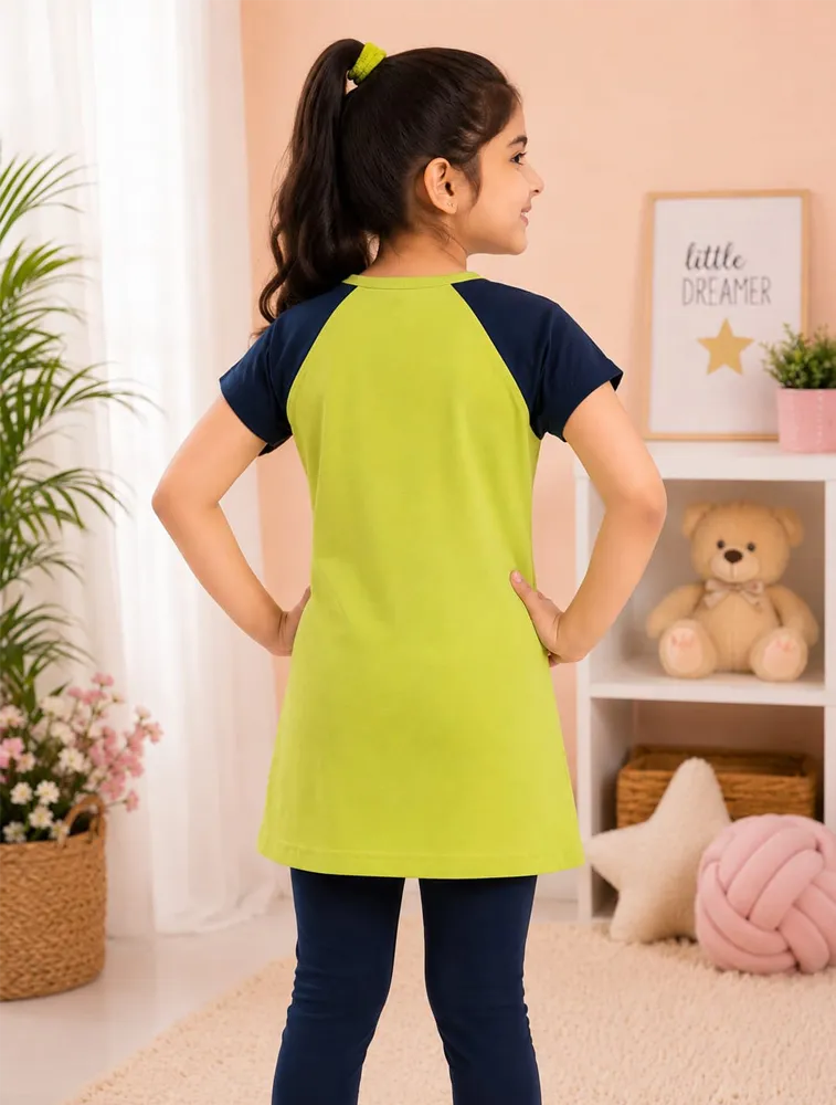 Parrot Green Girls Graphic Printed Cotton Short Sleeve T Shirt