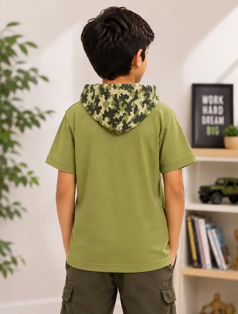 Parrot Green Kids Urban Camo Graphic Hooded TShirt