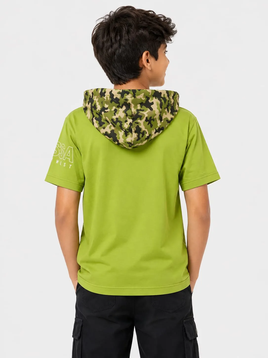 Parrot Green Kids Urban Camo Graphic Hooded TShirt
