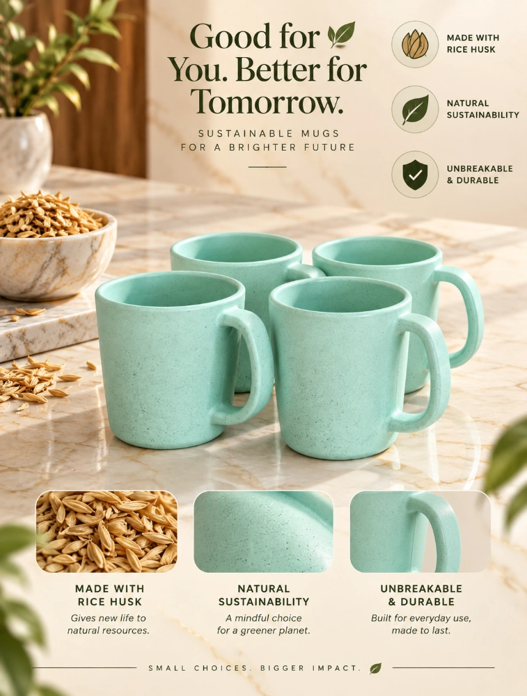 Pastel Green    Pebble  Brew  4 Piece Of Mugs 150ml