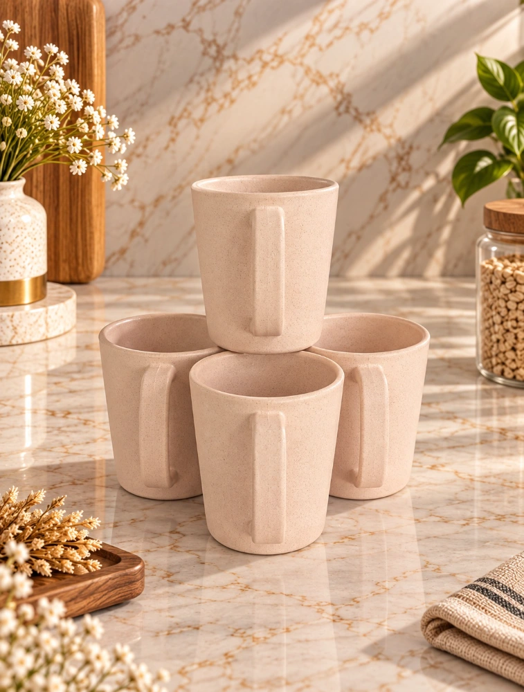 Pastel Peach   Pebble  Brew  4 Piece Of Mugs 150ml