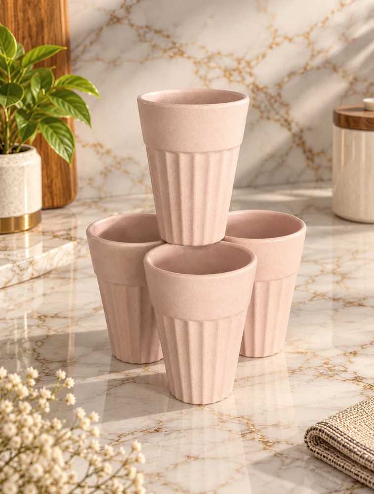 Pastel Peach  Husk Chai 4 Piece Of Cups 140ml