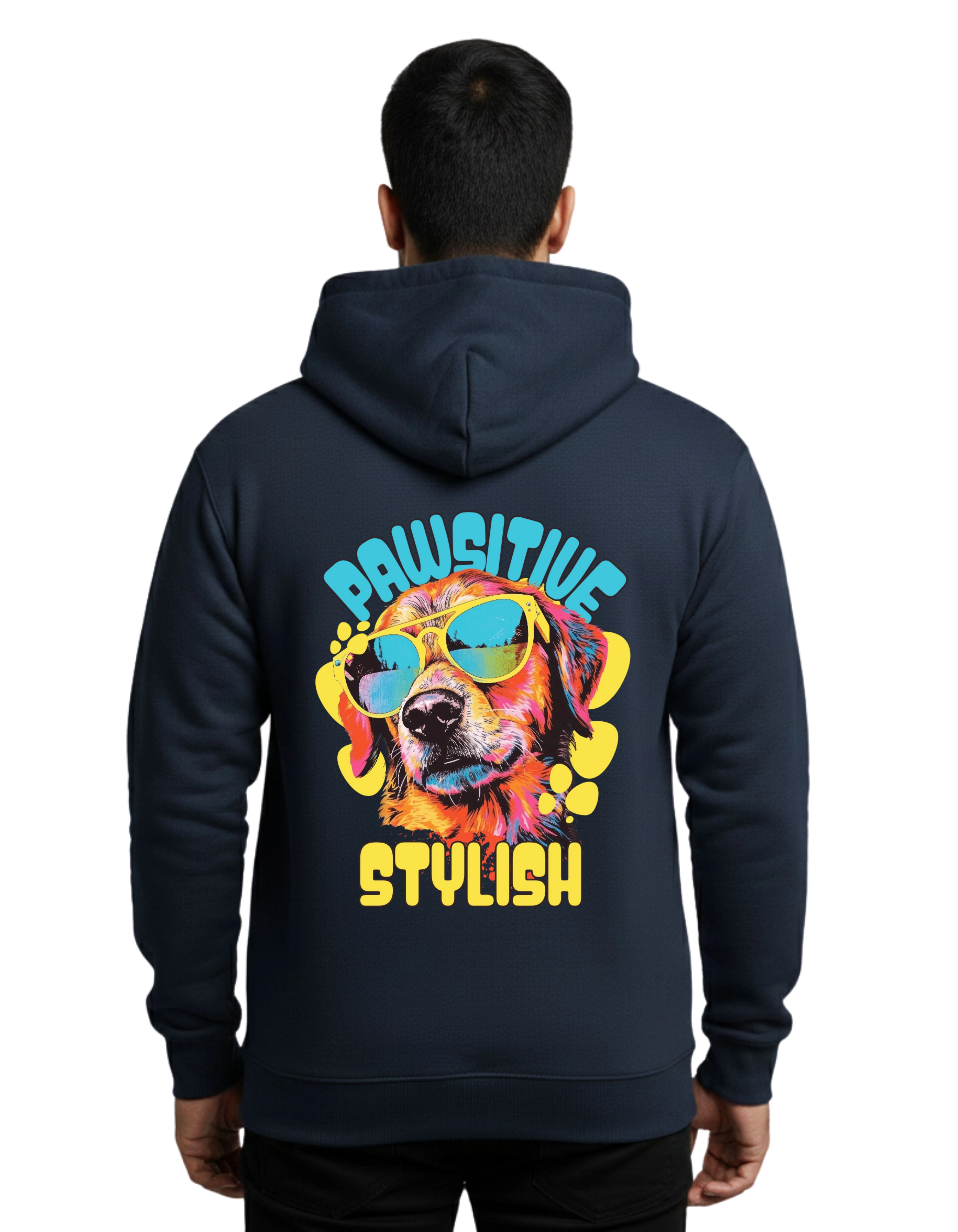Pawsitive Stylish Graphic Cotton Hoodie Without Zipper 300 GSM Navy Blue