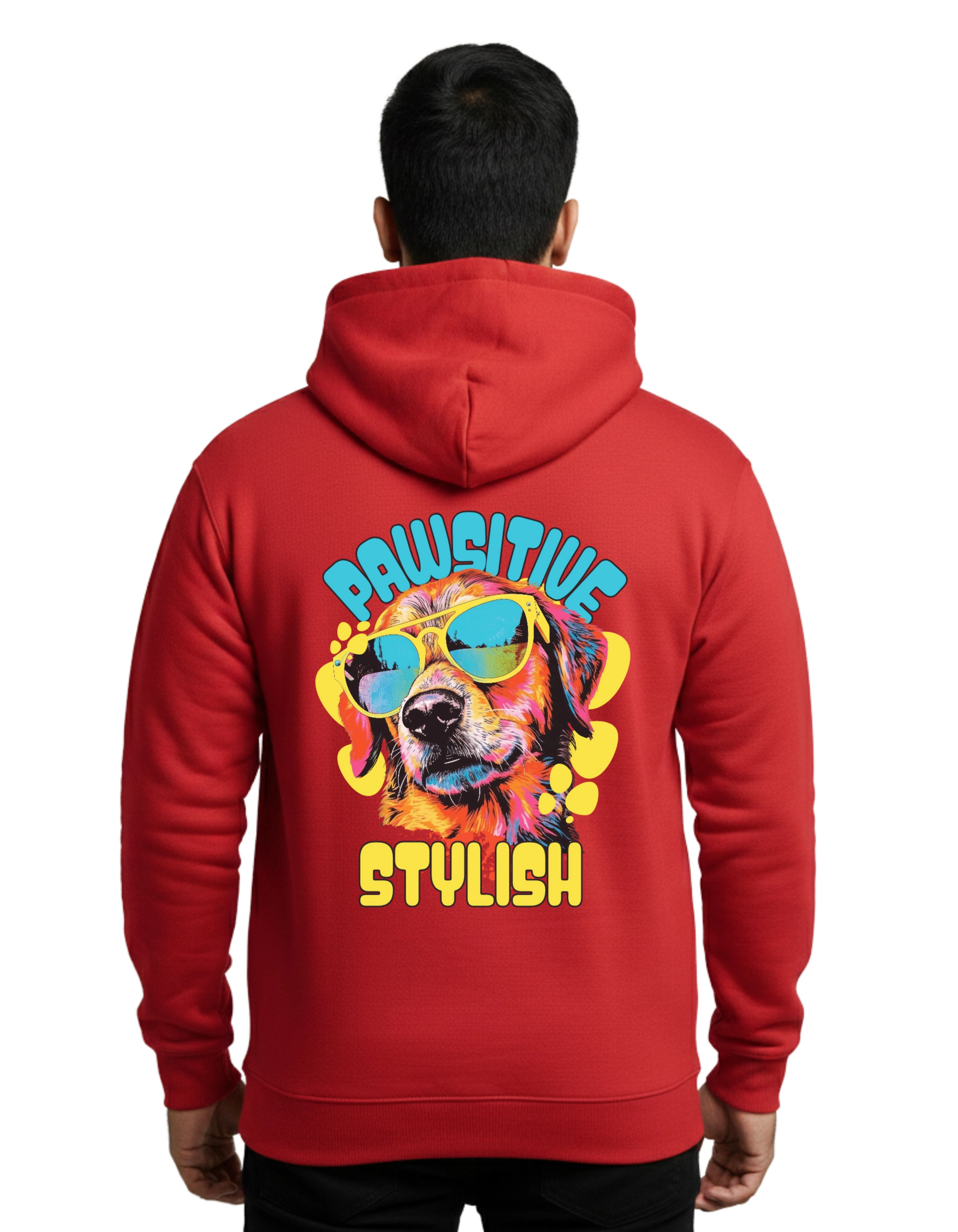 Pawsitive Stylish Graphic Cotton Hoodie Without Zipper 300 GSM Red