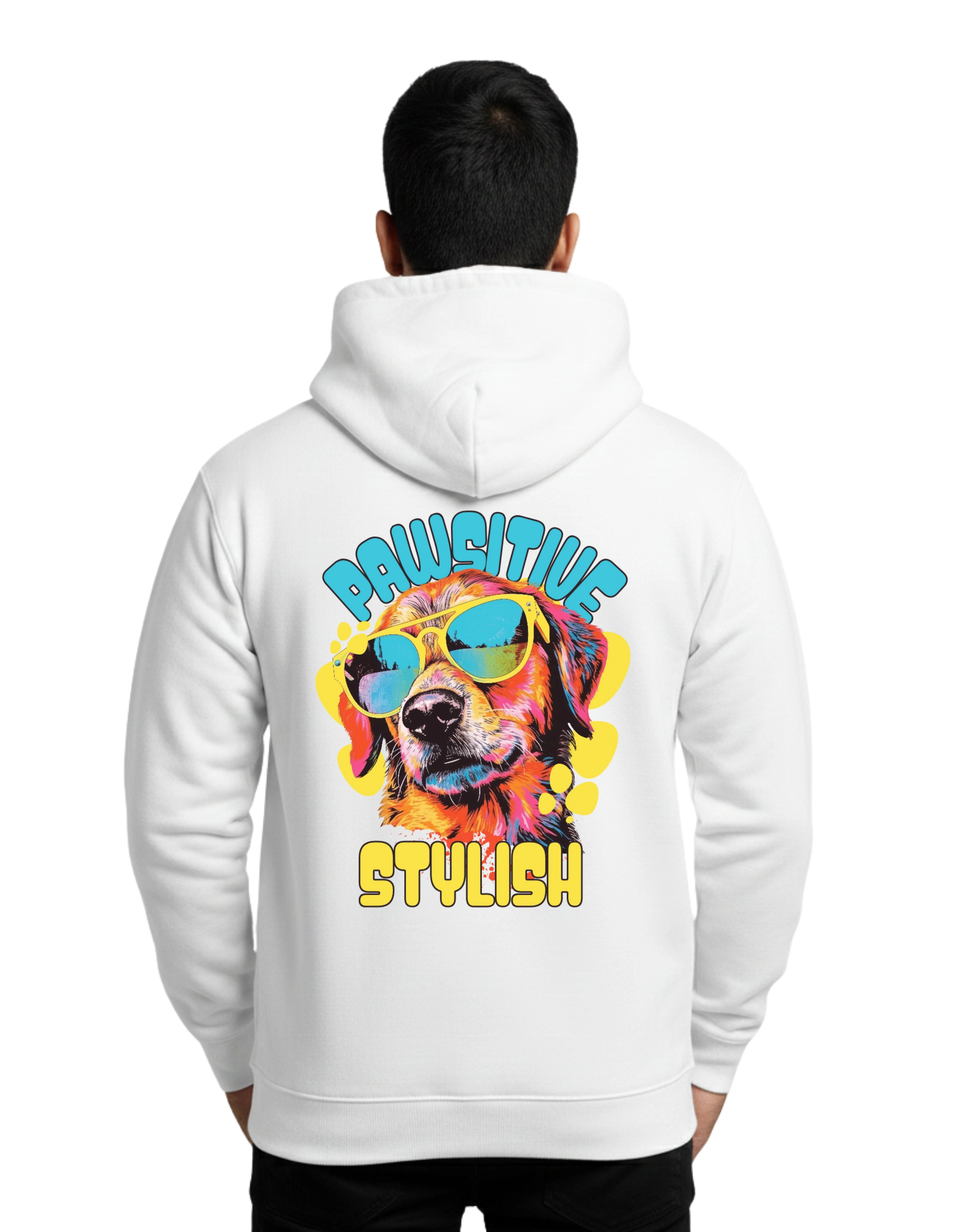 Pawsitive Stylish Graphic Cotton Hoodie Without Zipper 300 GSM White