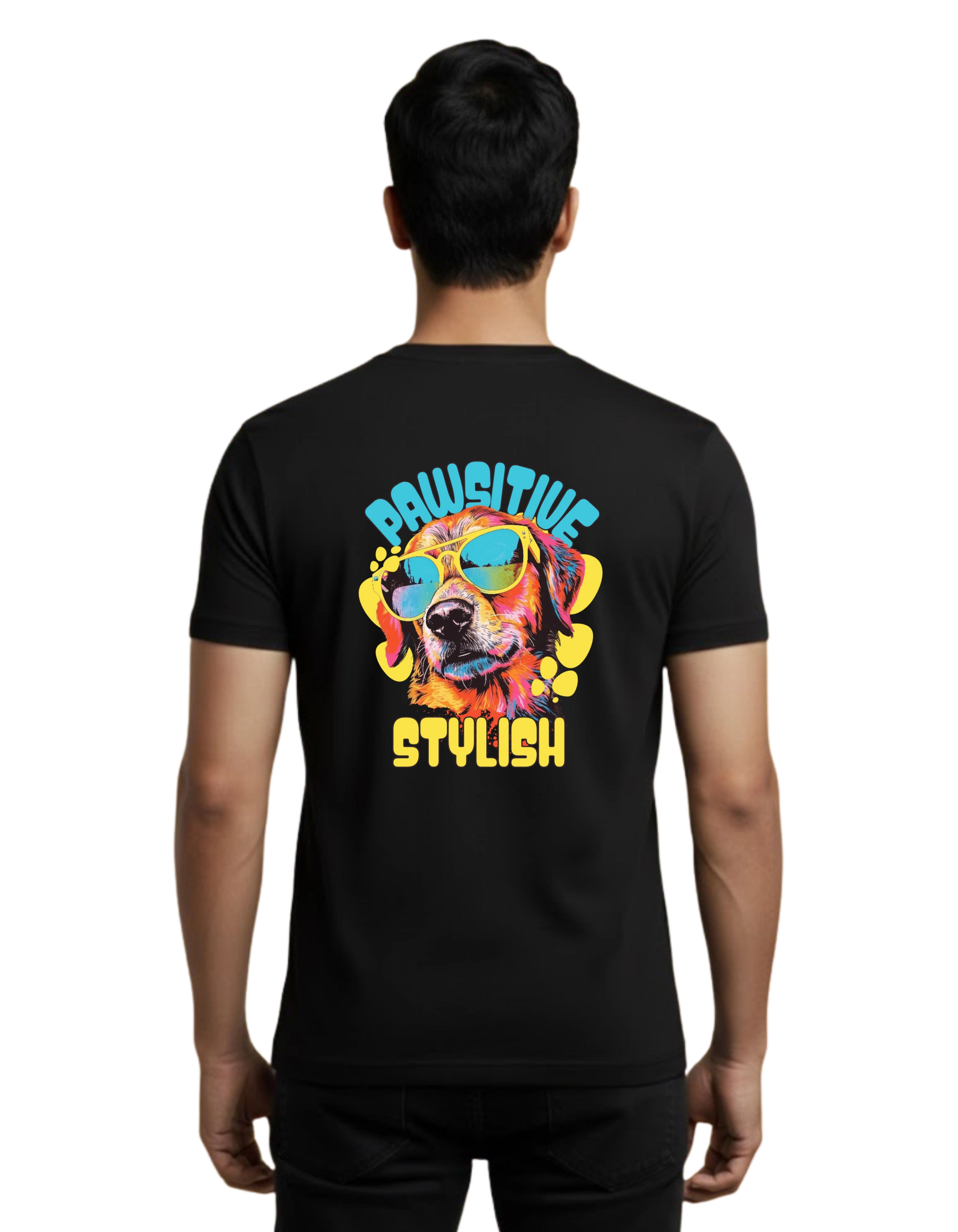 Pawsitive Stylish Graphic Cotton Round Neck T-Shirt 180 GSM Black