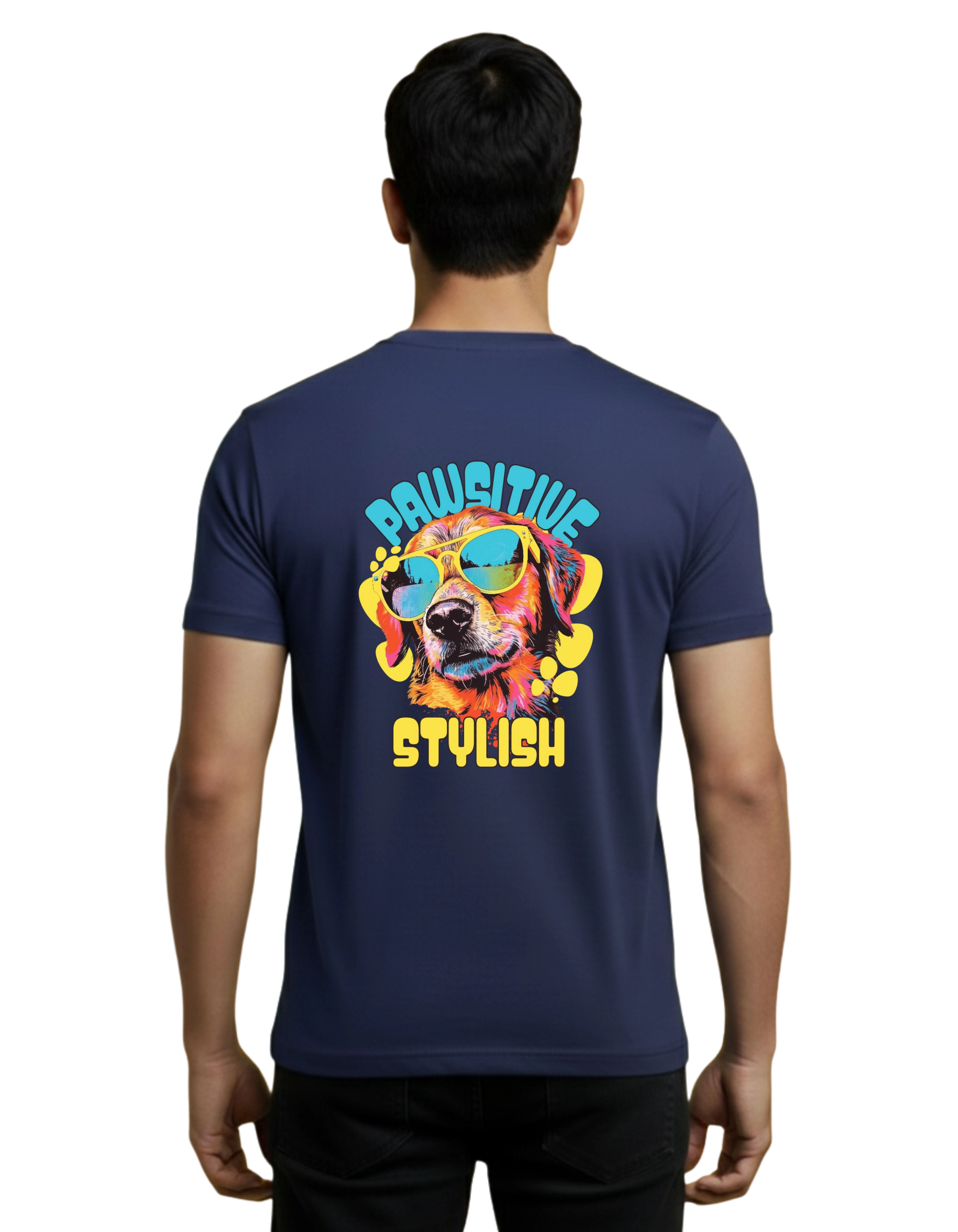 Pawsitive Stylish Graphic Cotton Round Neck T-Shirt 180 GSM Navy Blue