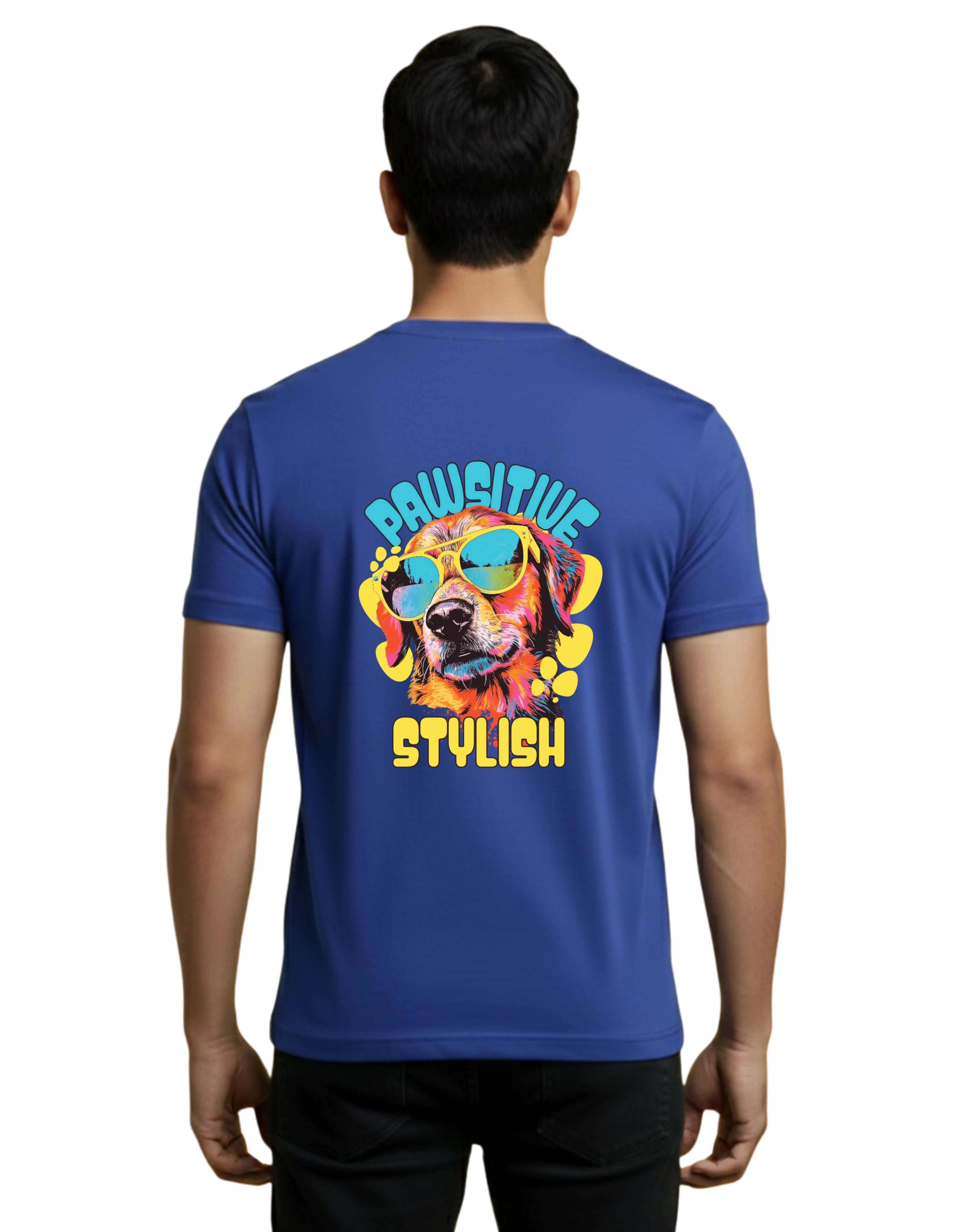 Pawsitive Stylish Graphic Cotton Round Neck T-Shirt 180 GSM Royal Blue