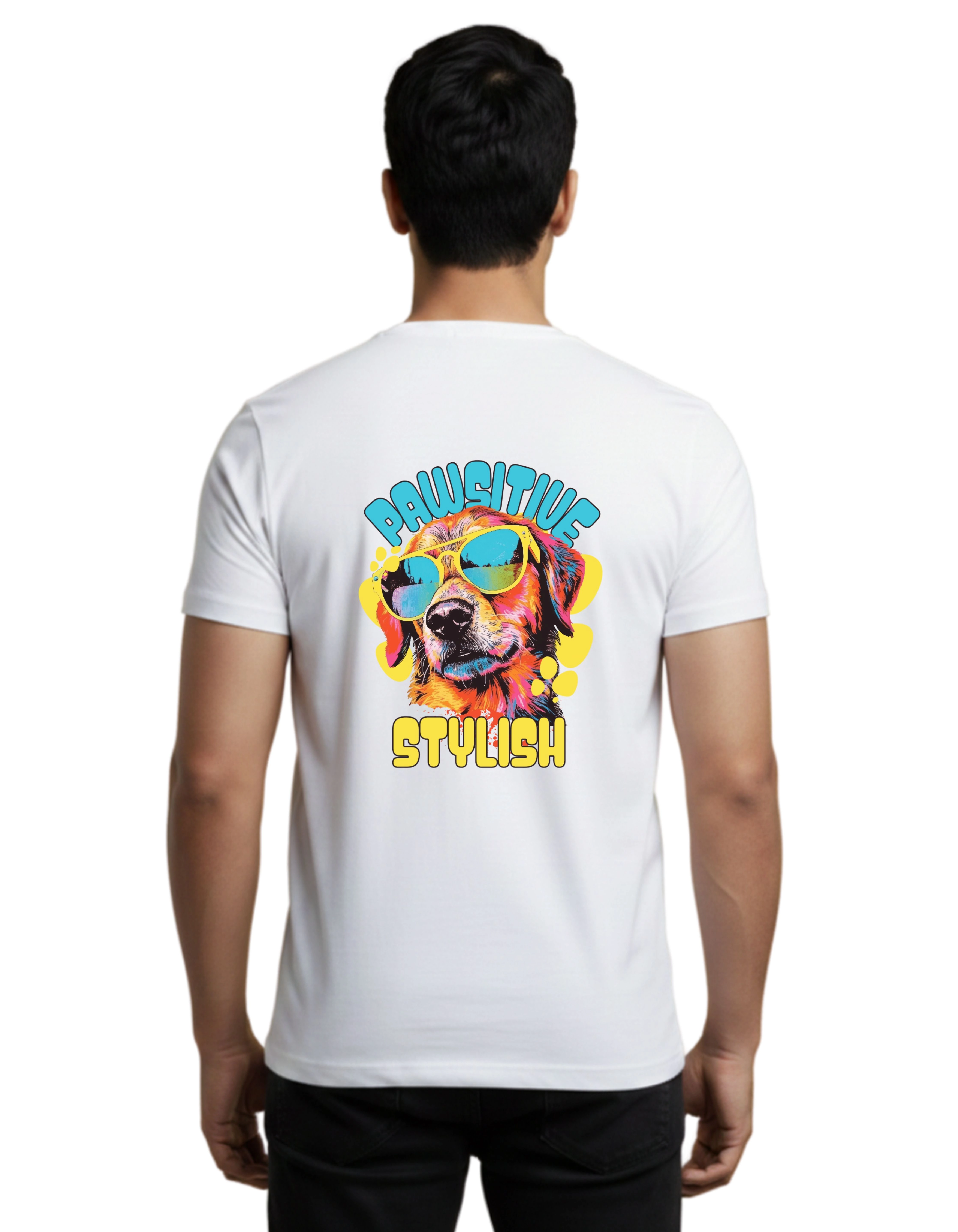 Pawsitive Stylish Graphic Cotton Round Neck T-Shirt 180 GSM White