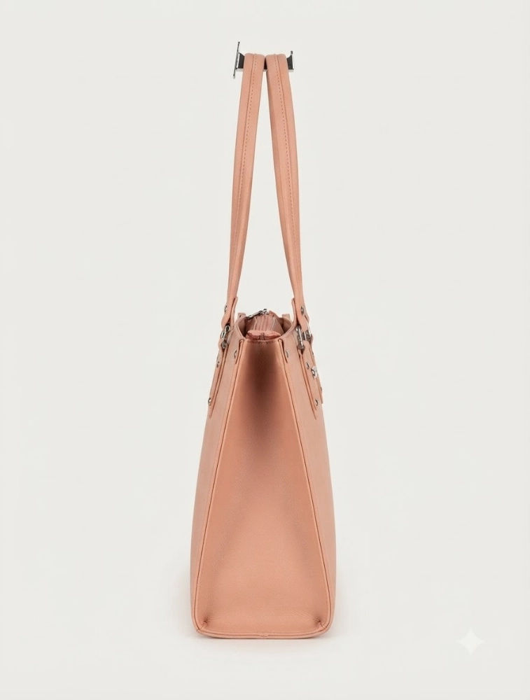 Peach Womens Elegant PU Tote Handbag