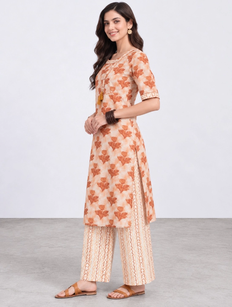 Peach Aarvika Abstract Elegance Printed Kurti
