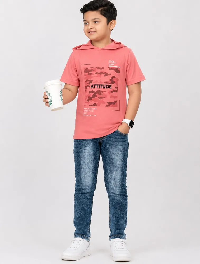 Peach Boys Premium Printed Half Sleeve Cooper Hood  T Shirt