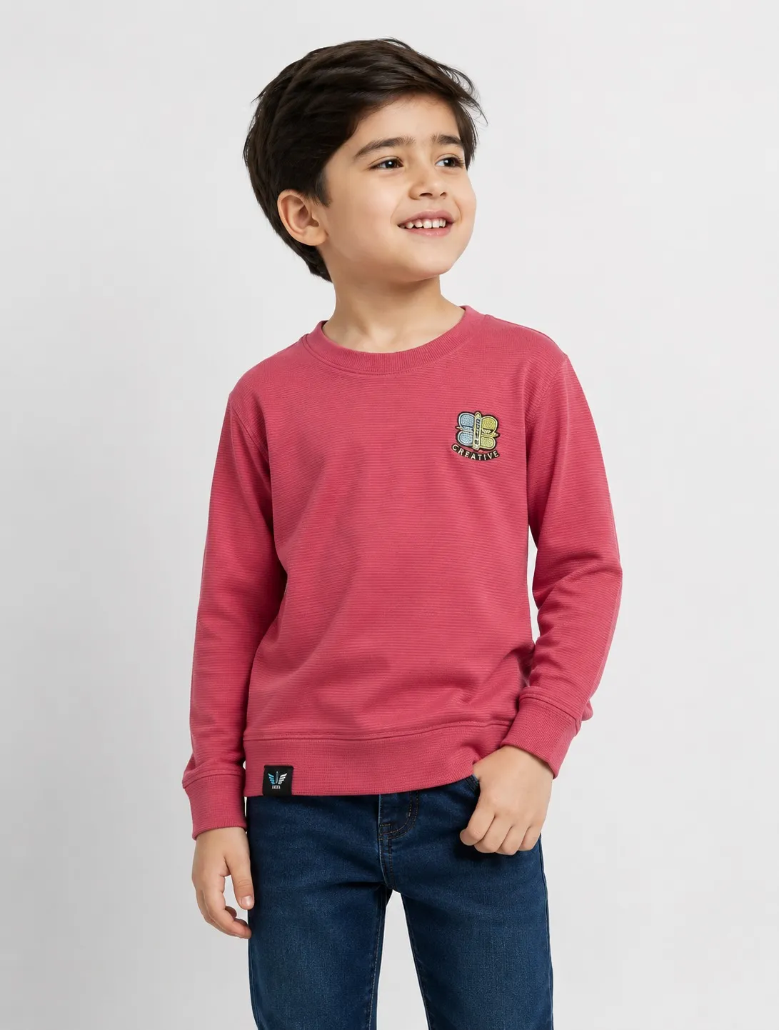 Peach Kids Premium Solid Printed Round Full Sleeve T Shirt