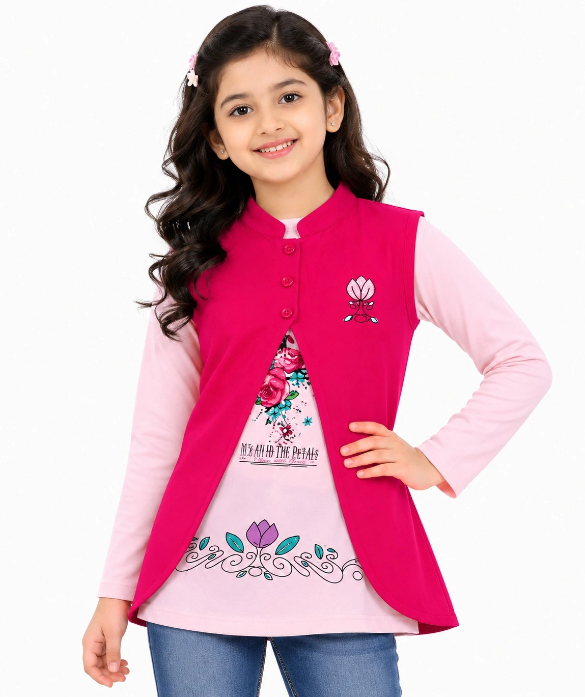 Peach Kids Salma Kelsay Collar Embroidery T Shirt  2 Piece Set