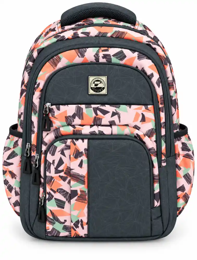 Peach with Grey Multi Compartment School Bag