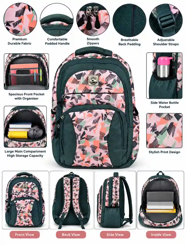 Peach With Grey Premium Printed School Backpack