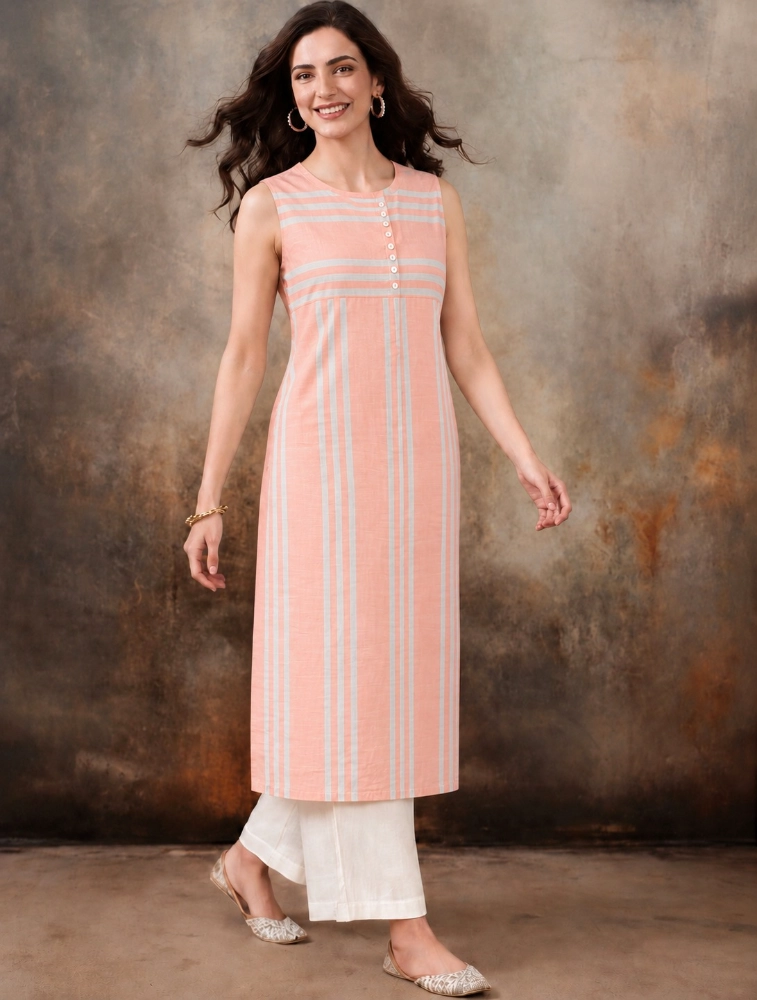 Peach Womens Straight Kurta