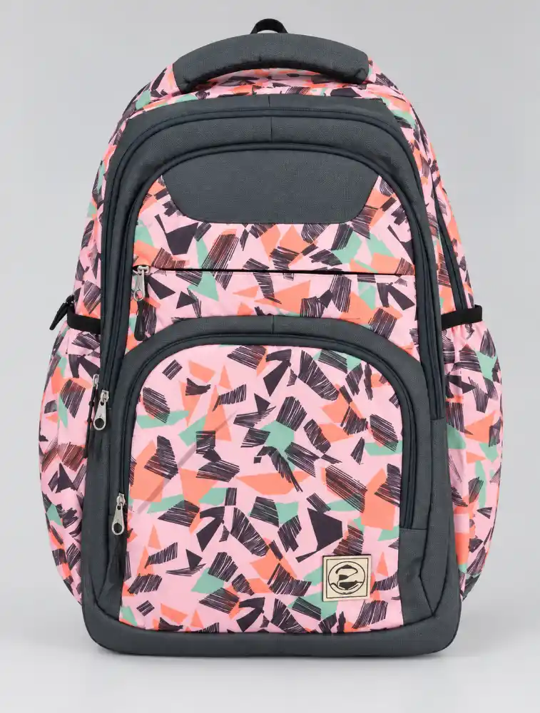 Peach with Grey Printed Backpack 