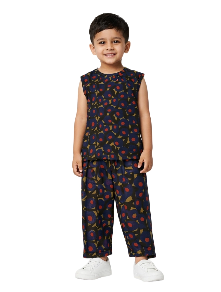 Peacock Blue Boys Printed Lounge Sets
