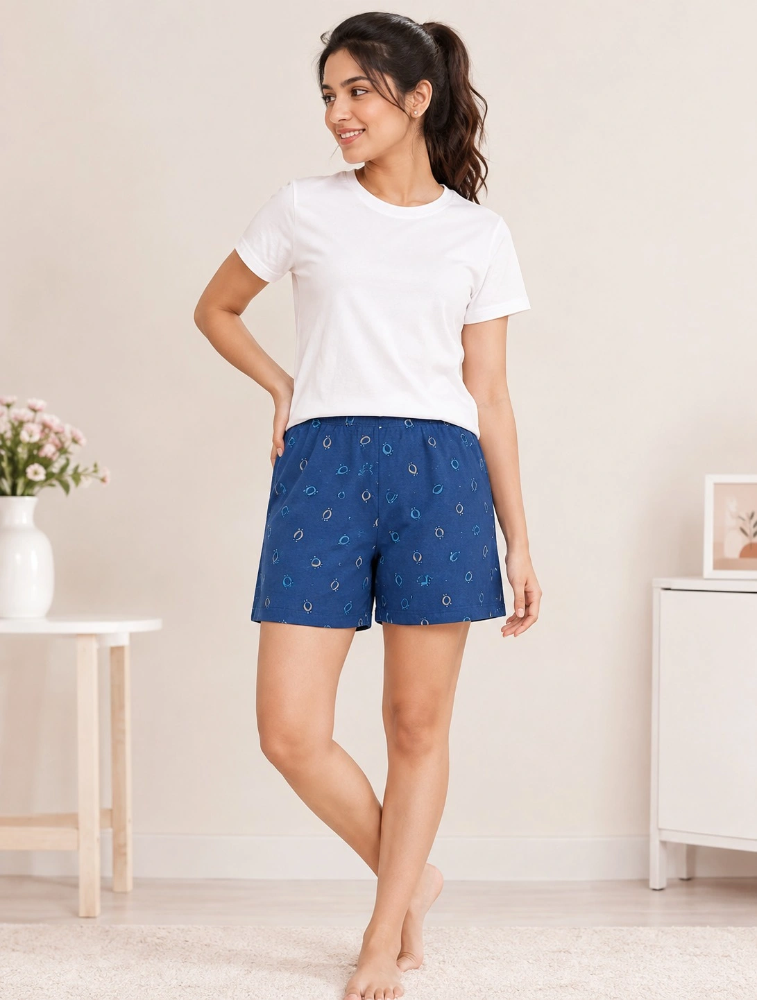 Peacock Blue Girls Tiana Premium Printed Short