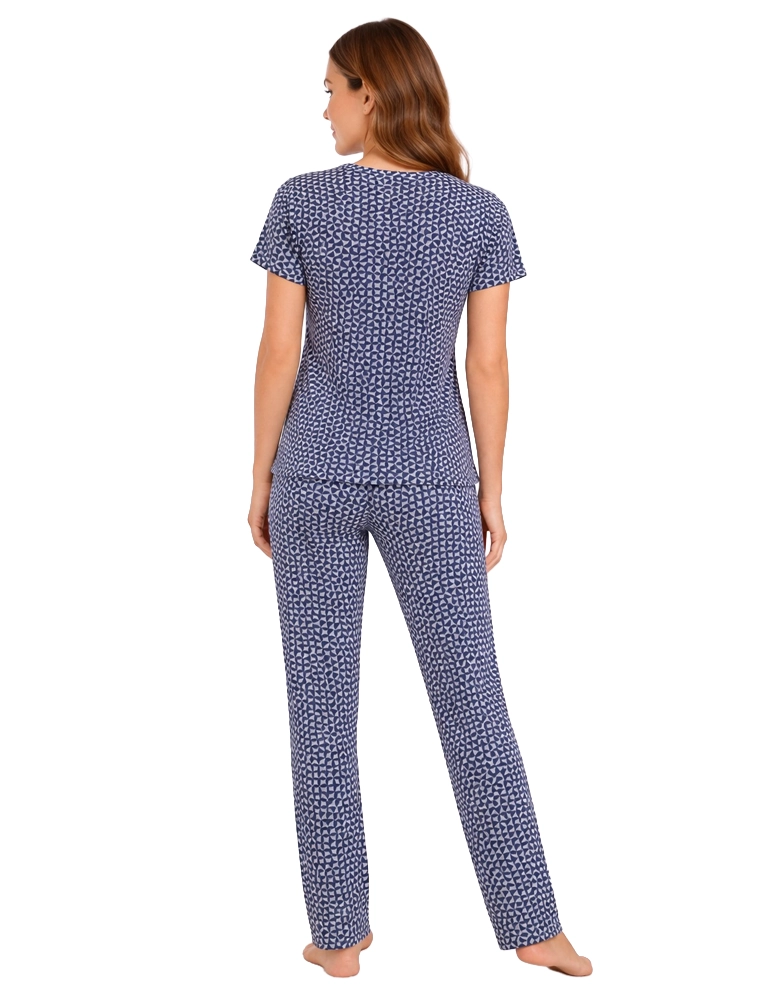 Peacock Blue Women Cotton Printed Night Suit Set