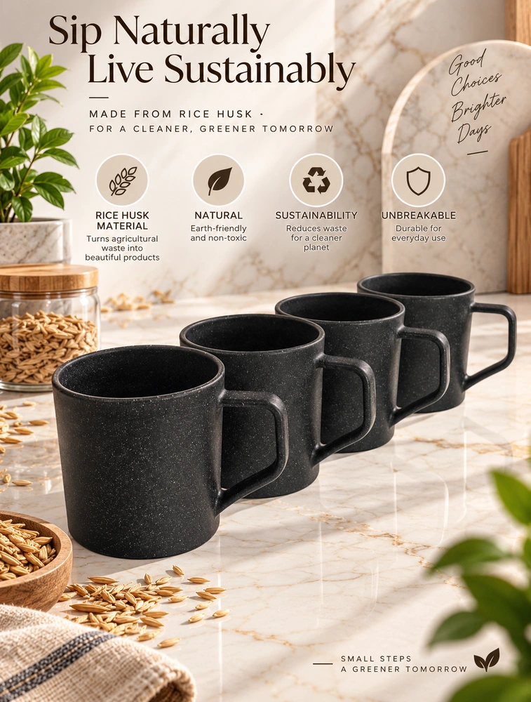 Personalised Charcoal  Rice Husk  Turtle Brew Microwave Safe  4 Piece Mugs 200ml